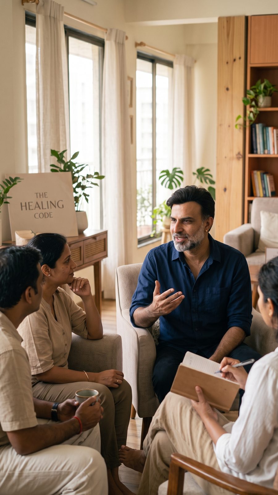 Pravin in a small healing circle